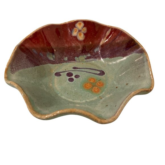 Signed Art Studio Pottery Bowl Dish Purple Bluish Green - Picture 3 of 7